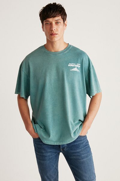GRIMELANGE Reznov Men's Crew Neck 100% Cotton Oversize Green T-shirt