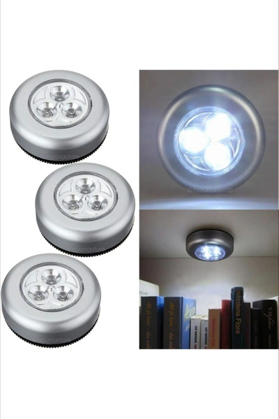 GİLLİ STORE Dolap İçi Led Aydınlatma Yapışkanlı Led Işık Kablosuz Dokunmatik Led Lamba 3 Adet