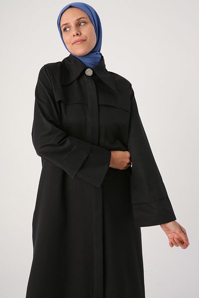 ALLDAY Černý špičatý límec Abaya se skrytou légou