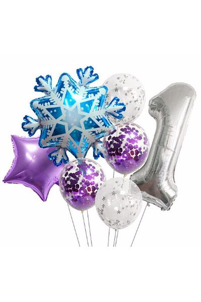 Parti Station Snowflake Frozen Elsa Winter Concept Snowflake 1 Year Old Balloon Concept Birthday Set Age Balloon Set