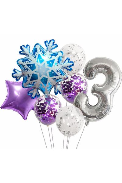Parti Station Snowflake Frozen Elsa Winter Concept Snowflake 3 Year Old Balloon Concept Birthday Set Age Balloon Set