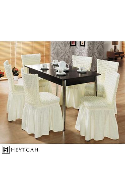 HEYTGAH Κάλυμμα καρέκλας Lycra Wrap Hem Ελαστικό κάλυμμα καρέκλας που πλένεται 6τμχ Κρέμα Burumcuk