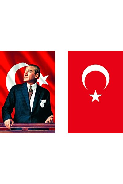 bayrakal Atatürk Resmi Ve Türk Bayrağı Set 2'li 200x300 Cm