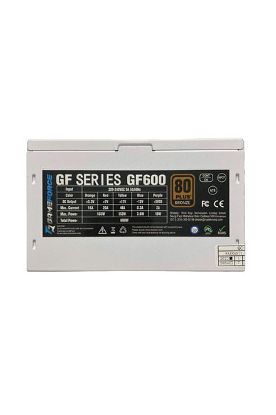 GAMEFORCE GF600 BEYAZ 600W 80+ Bronz Sertifikalı Güç Kaynağı