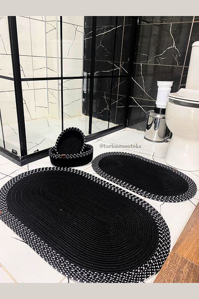 Türkmen Ev Tekstil Σετ μπάνιου από γιούτα Wicker, Σετ χαλάκι μπάνιου, Καλάθι μπάνιου, Χαλάκι πόρτας, σετ καλαθιού, διακόσμηση