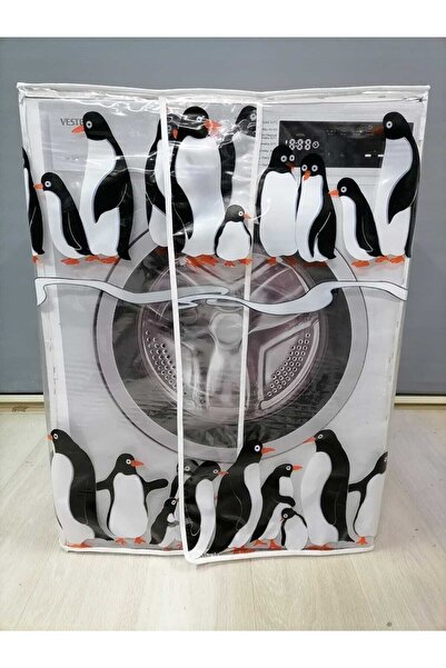 Başak Ev Tekstili Penguen2 Desenli Şeffaf Çamaşır Makinesi Örtüsü (0,18 Mm Kalınlığında)