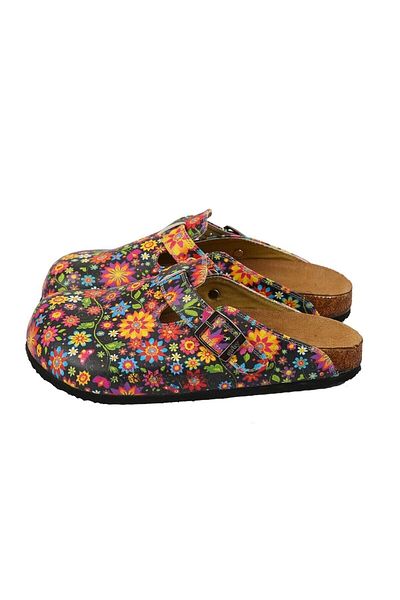 Goby Flower Pattern Printed Closed Toe Multicolored Sabo Women's Slippers