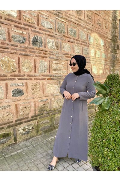 OKTAYUSTA COLLECTİON Plain Daily Pocket Buttoned Full Length Abaya