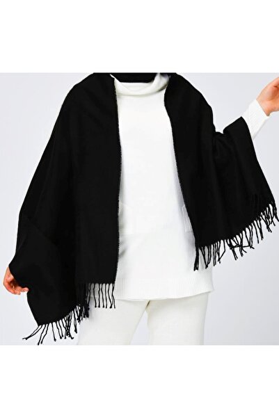 Özdağ Tekstil Siyah Püsküllü Kadın Omuz Şalı