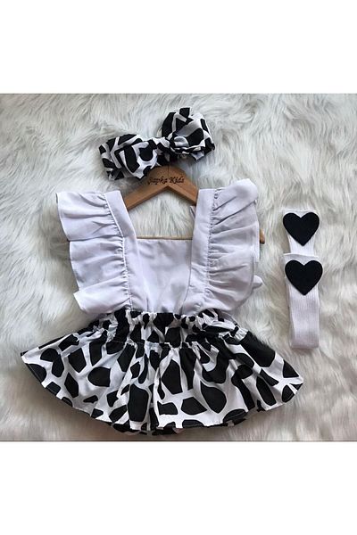 ŞAPKAKİDS Baby Girl Zebra Pattern Salopet Bandana Socks Set
