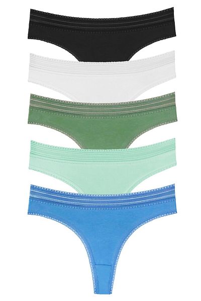 Sensu Women's Lace Elastic Cotton Thong 5 Pack Set - Kts2082