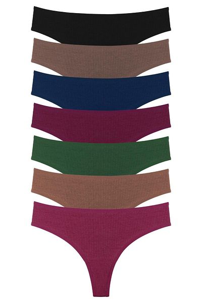 Sensu Women's Ribbed Brazilian Thong 7 Pack Set