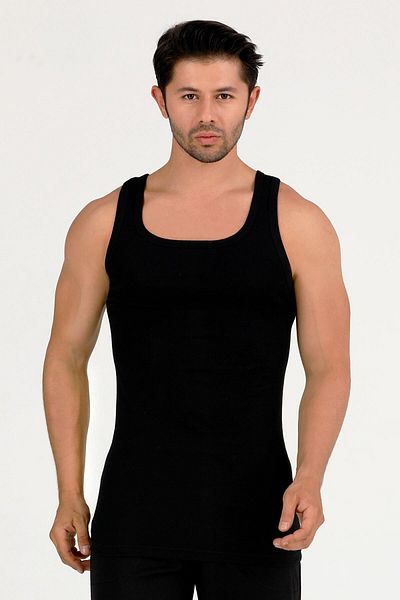 Sensu Men's Undershirt 100% Cotton 2-Pack Set Black Eat7002