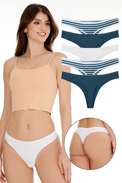 Sensu Set de 5 tanga braziliană cu dungi pentru femei - Kts3050