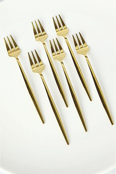 BRE HOME 6 Pieces Gold Titanium Stainless Steel Sweet Fork