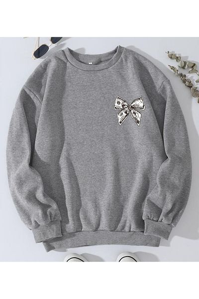 BLACKMAYS Papion gri monedă Imprimat Oversize Hanorac decolteu unisex gri