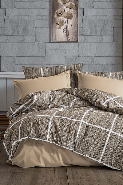 Evlen Home Collection Σετ Παπλωματοθήκη Βαμβακερή με Διπλό Σεντόνι (4 Τεμάχια) Σετ Παπλωματοθήκη Emily Dowry Daily ριγέ