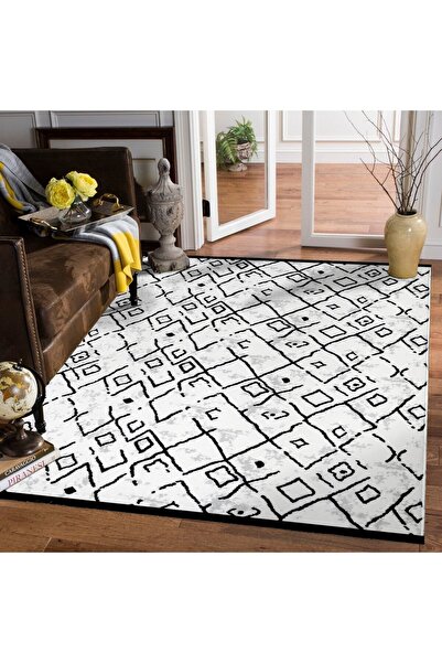 Valery Home Luna Vl Eco Yıkanabilir Kaymaz Taban Siyah Saçaklı Dört Mevsim Halı