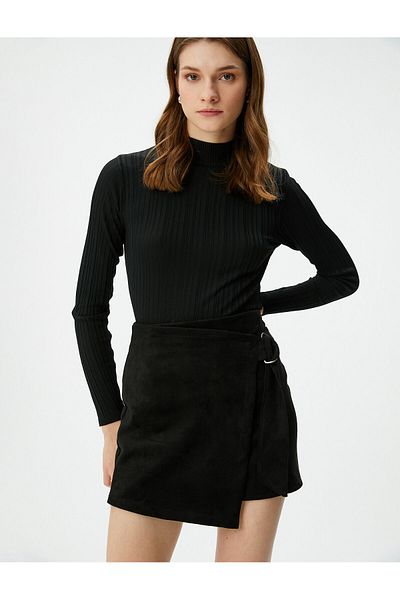 Koton Fustă mini din piele întoarsă cu accesorii metalice si fermoar