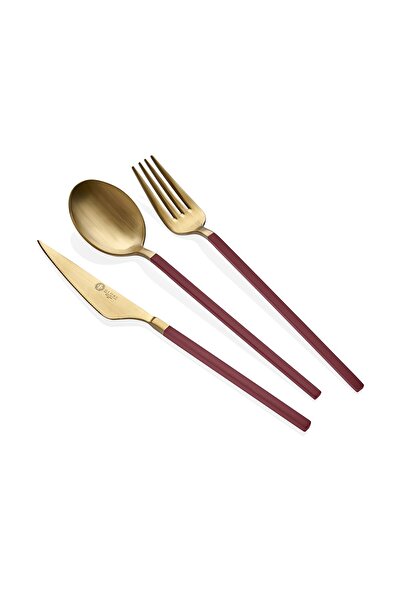 Glore Lisbon 6 Person Fork Spoon Knife Set Gold-red