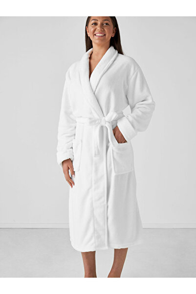 KULCU HOME Γυναικείο ανδρικό λευκό μπουρνούζι ŞalYaka