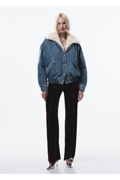 MANGO Woman Jachetă Bomber Furry Denim