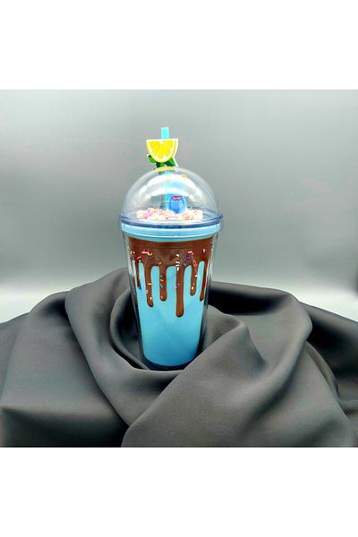 KRD Home Milk shake look double wall cup with straw flask Drinking Bowl 500 ML