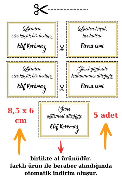 Emtory Home 5 Adet Kuşe Kart - Kişiye Özel Yazı Yazılır -8x6 Cm Birlikte Al Ü...