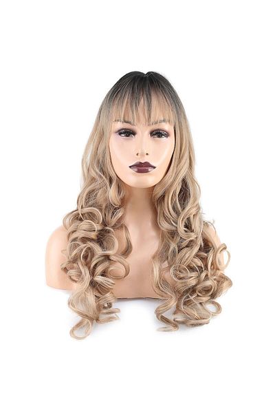KONAK PERUK Long Fiber Synthetic Wig with Wavy Rivets - Black / Honey Foam Ombreli