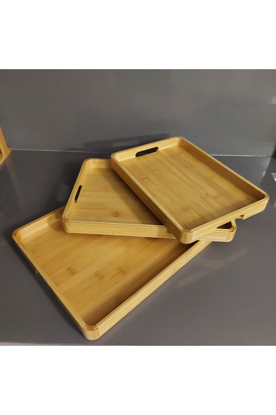 MİEN Bambu iskandinav 3lü dikdörtgen tepsi seti lüks tepsi bambu ürün