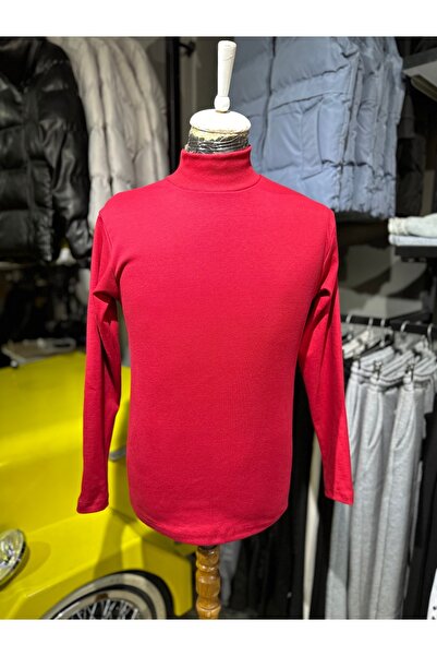 NetsaTekstil Red Long Sleeve Half-Necked Turtleneck Lycra Combed Cotton Bodysuit