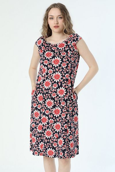 İntensive patterned combed cotton suspender dress