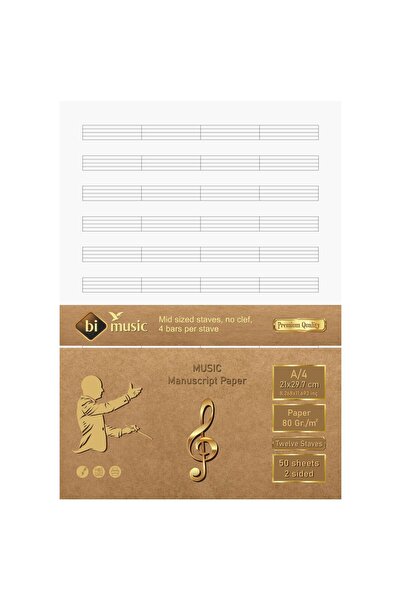 BİDEFTER Nota Kağıdı (Anahtarsız 4 Kesik Çizgili) 11 Satır, Ofset Baskı 54 Ay...