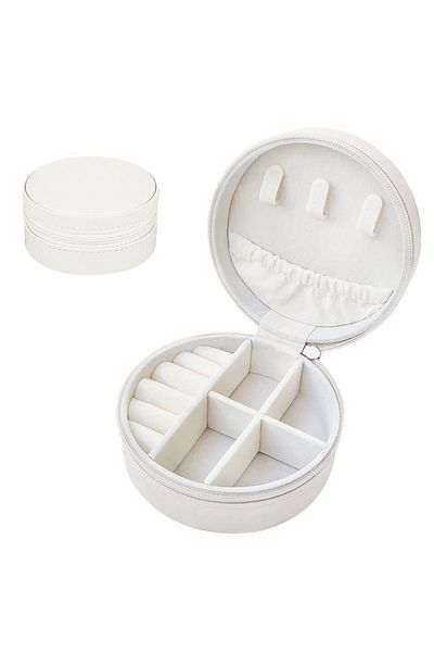 Chavin White Leather Travel Ring Earrings Necklace Jewelry Box st1-68by