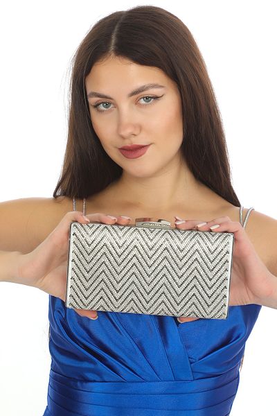womenacs Γυναικείο ασημί Zik Zak Stone βραδινό φόρεμα Clutch Portfolio Χέρι νυχτερινή τσάντα αρραβώνων γάμου 357