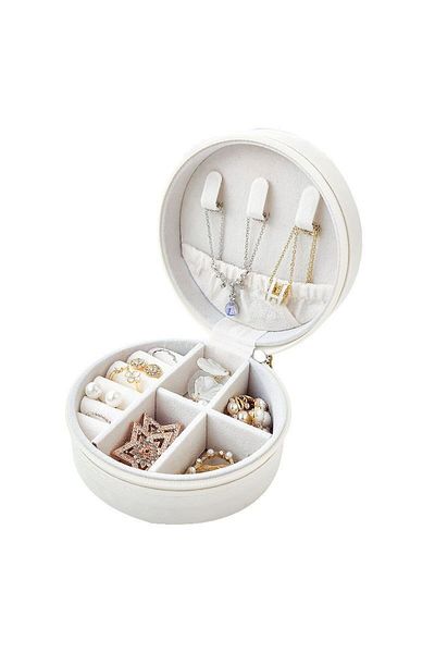 Chavin White Leather Travel Ring Earrings Necklace Jewelry Box st1-68by