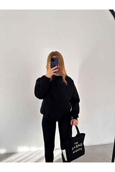 Siyah Basic Kadın Oversize Sweatshirt