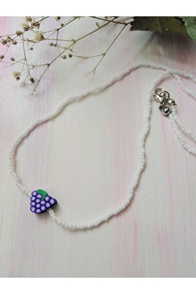 nasclaycollection قلادة فيمو وخرز رملي أبيض مع عنب