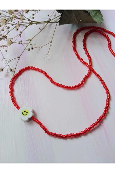 nasclaycollection فيمو قلادة حمراء من الخرز الرملي الزهري