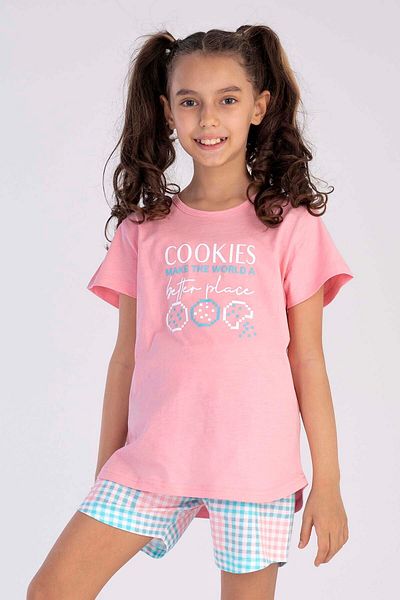 VİENETTA Cotton Girl's Short Sleeve Shorts Pajamas Set
,212573