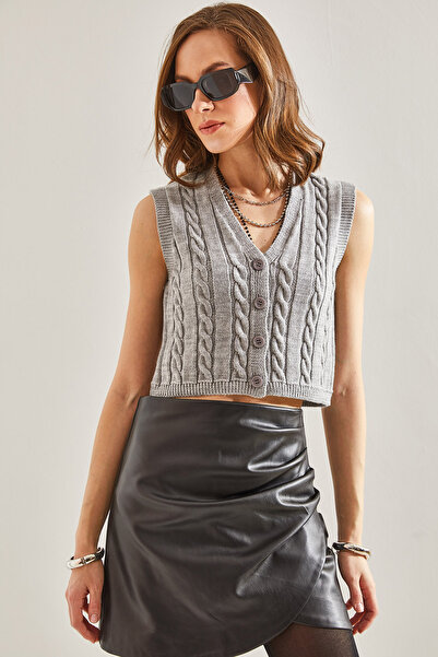 Bianco Lucci Γυναικείο πλεκτό γιλέκο με μαλλιά