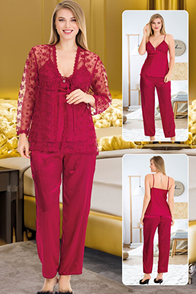 Jenny Daphne Lady Saten 3-комплект піжама з вишитим халатом