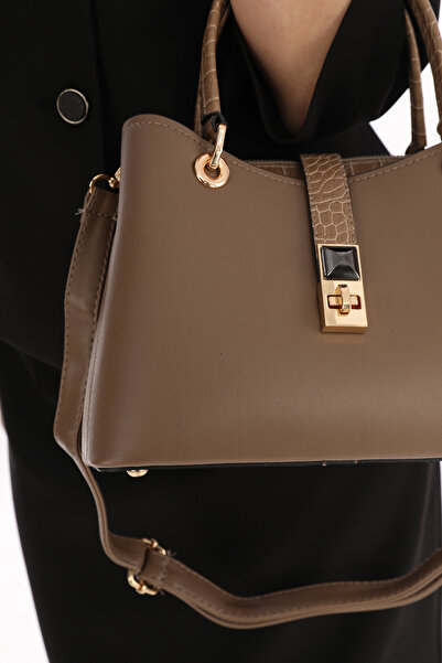 womenacs Mink Color New Season Women's Bag with Lots of Eyes and Belted Closure