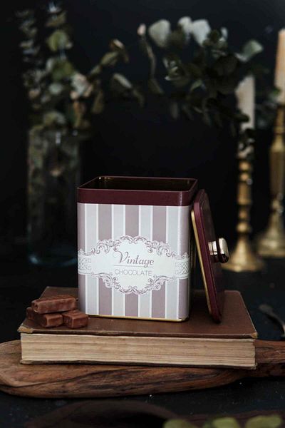 EVLE Er023-4j Elegance Chocolate Patterned Square Metal Storage Container 12x12 Cm