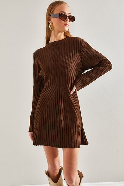 Bianco Lucci Women's Crew Neck Ribbed Knitwear Dress