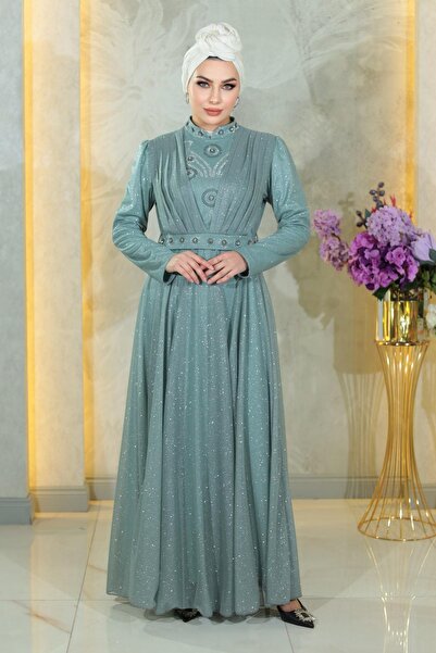 Modamihram Stone részletesen csillogó estélyi ruha, 19188-as, leterített mellkasi mentával