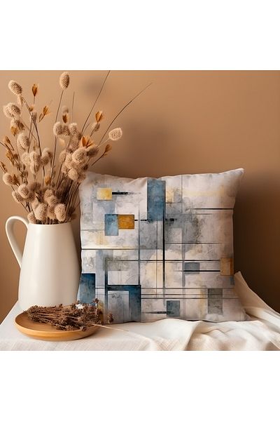 Karma Home White Blue Orange Abstract Patterned Double Sided Digital Printed Throw Pillow Cover