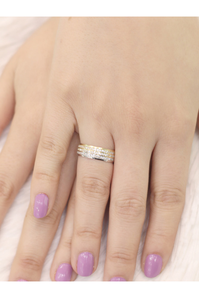 Zeynepli gold & jewelry 14 Ayar Altın 3 Sıra Taşlı Alyans Yüzük