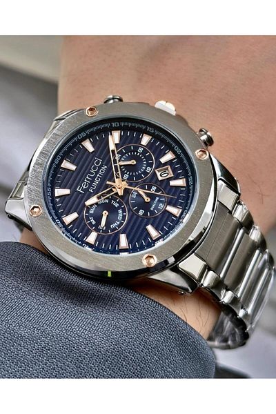 Ferrucci Men's Multifunctional Metal Band Wristwatch