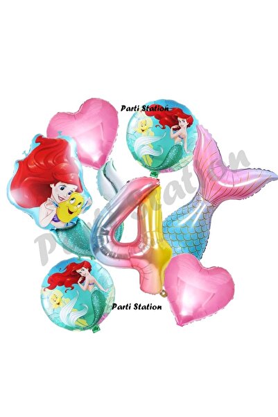 Parti Station Küçük Deniz Kızı Ariel 4 Yaş Balon Set Little Mermaid Balloon S...